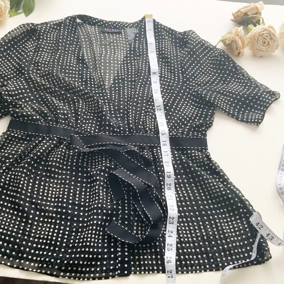 AXCESS Size 14 Semi See Through Black and White Polka Dots Polyester Waisted Top - Picture 5 of 13